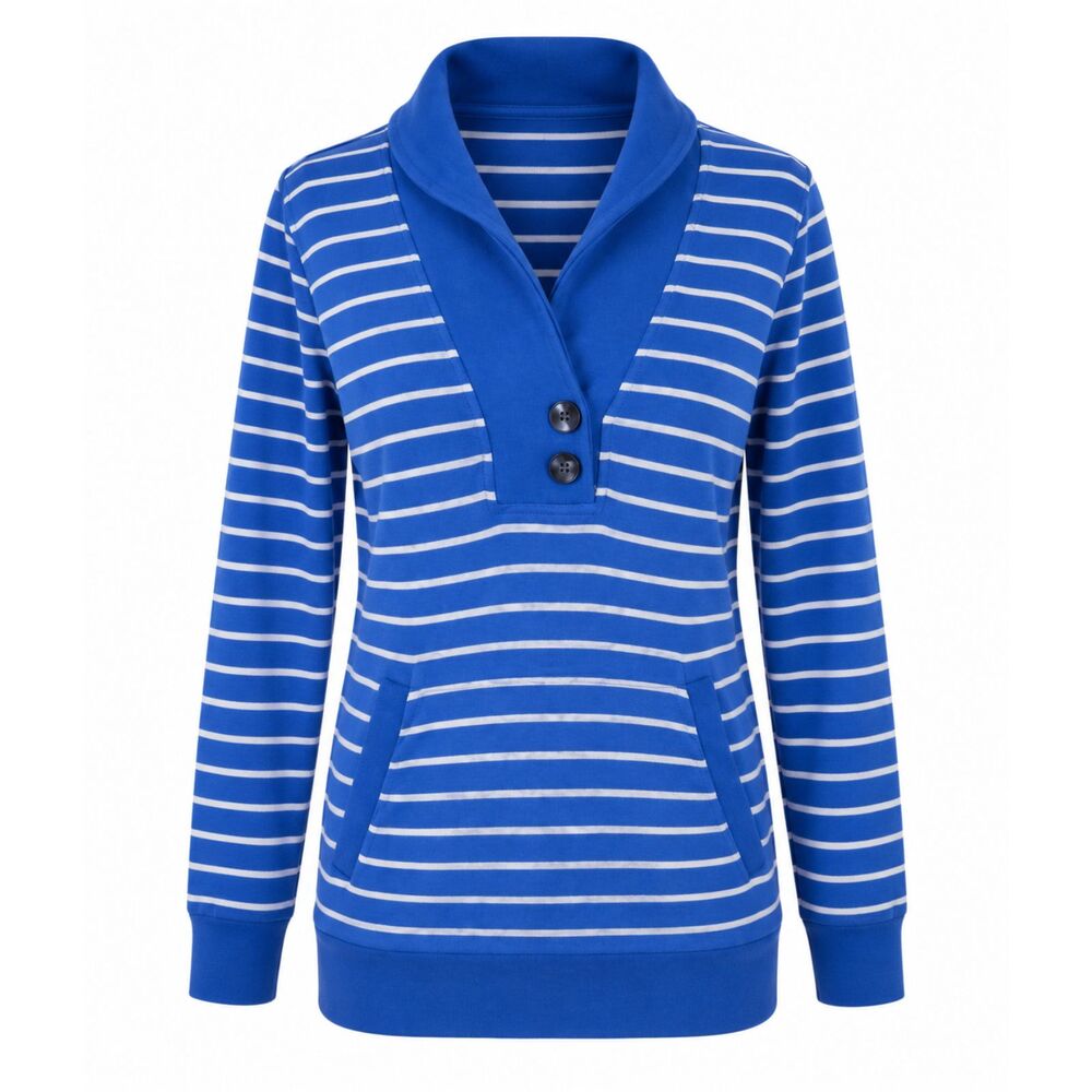 Banana Republic Blue Striped V-Neck Shawl Collar Sweatshirt Sweater | Size XS